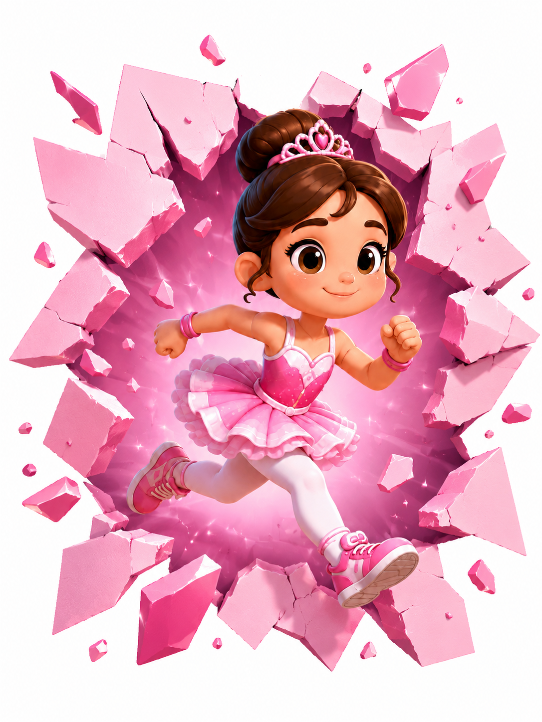 Jubinha Bailarina atravessando parede rosa
